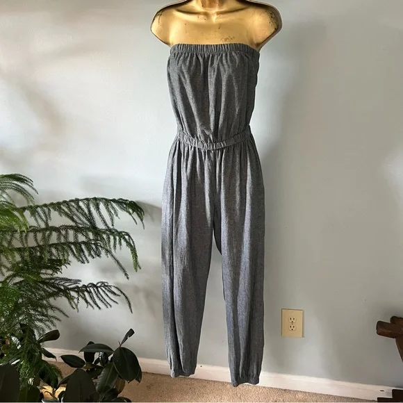 Strapless jumpsuit, chambray gray, cotton, American Apparel Lightweight Size M - Picture 1 of 5